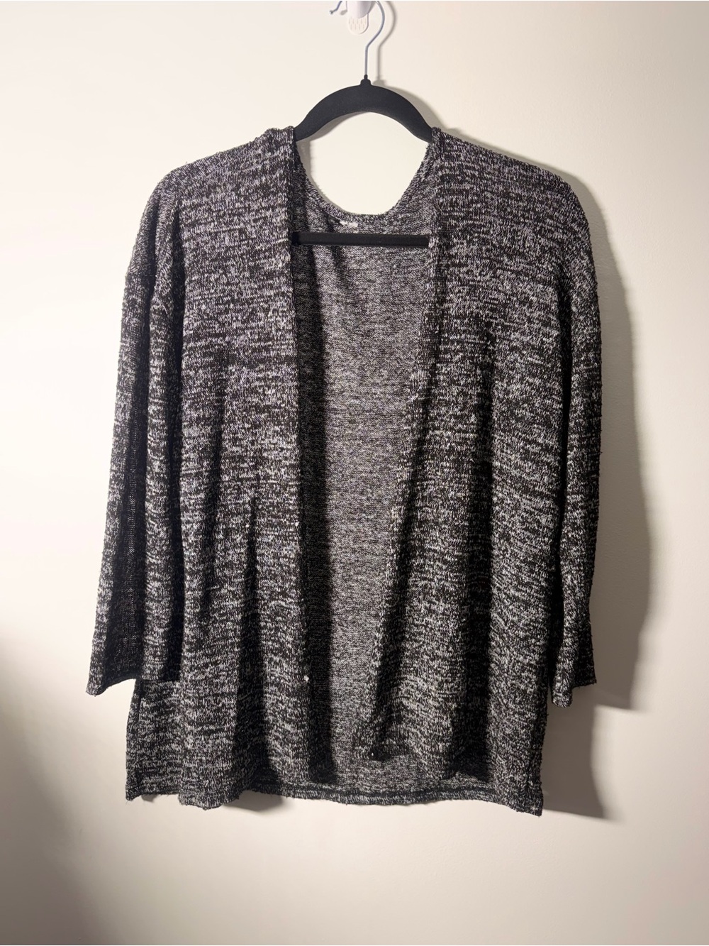 Open-Front Black & Gray Knit Women’s Sweater Cardigan